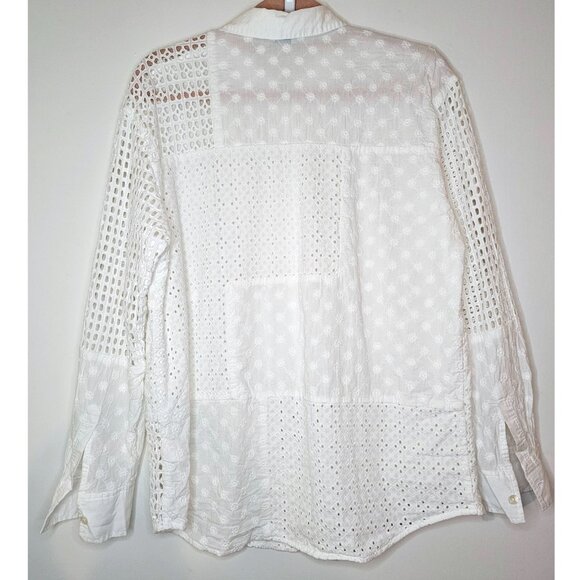 Rails Juliette White Eyelet Mix Button Up Long Sleeve Shirt, M, White - Picture 2 of 9